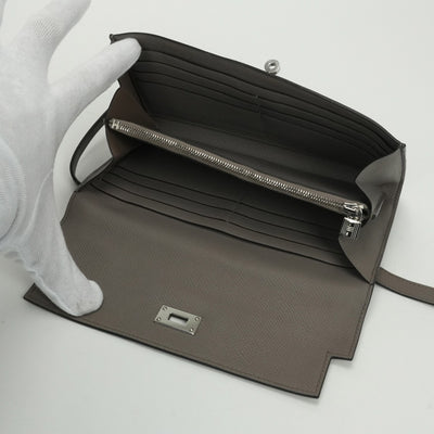 エルメス HERMES ケリーウォレット ケリーウォレットロング 財布 長財布 ロングウォレット エプソン エタン Etain グレー Gray シルバー金具 ヴォーエプソン
