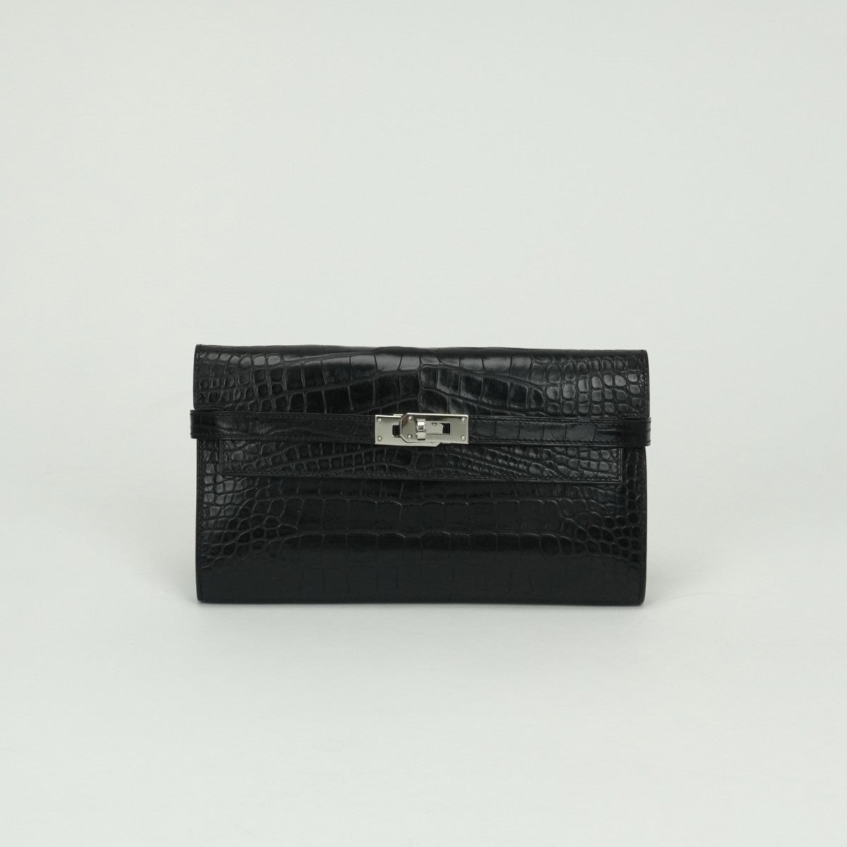 エルメス HERMES ケリーウォレット ケリーウォレットロング 財布 長財布 ロングウォレット アリゲーター クロコダイル ノワール Noir ブラック black 黒 シルバー金具 エキゾチック マットアリゲーター　ロングウォレット