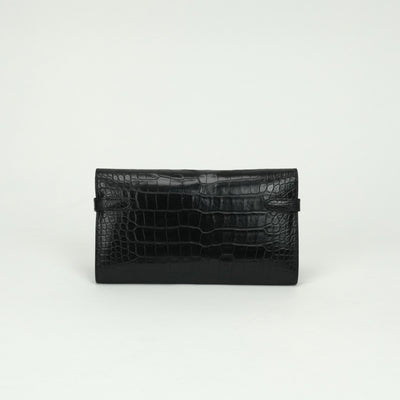 エルメス HERMES ケリーウォレット ケリーウォレットロング 財布 長財布 ロングウォレット アリゲーター クロコダイル ノワール Noir ブラック black 黒 シルバー金具 エキゾチック マットアリゲーター　ロングウォレット