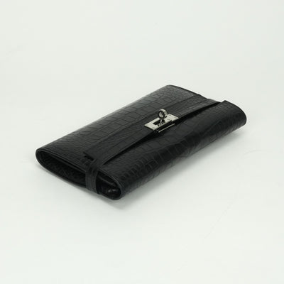 エルメス HERMES ケリーウォレット ケリーウォレットロング 財布 長財布 ロングウォレット アリゲーター クロコダイル ノワール Noir ブラック black 黒 シルバー金具 エキゾチック マットアリゲーター　ロングウォレット