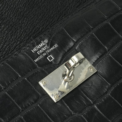 エルメス HERMES ケリーウォレット ケリーウォレットロング 財布 長財布 ロングウォレット アリゲーター クロコダイル ノワール Noir ブラック black 黒 シルバー金具 エキゾチック マットアリゲーター　ロングウォレット