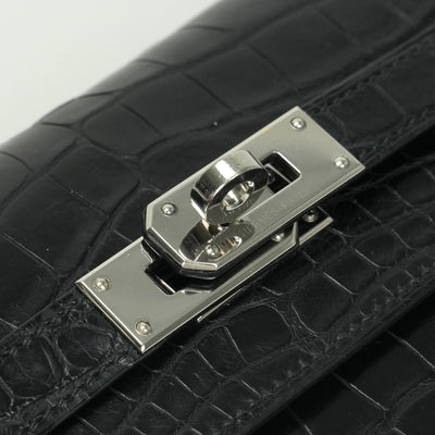 エルメス HERMES ケリーウォレット ケリーウォレットロング 財布 長財布 ロングウォレット アリゲーター クロコダイル ノワール Noir ブラック black 黒 シルバー金具 エキゾチック マットアリゲーター　ロングウォレット