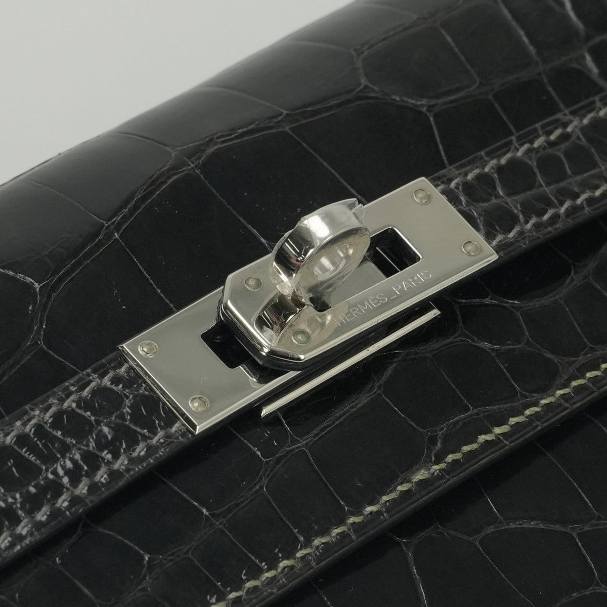 エルメス HERMES ケリーウォレット ケリーウォレットロング 財布 長財布 ロングウォレット アリゲーター クロコダイル グラファイト Graphite グレー Gray シルバー金具