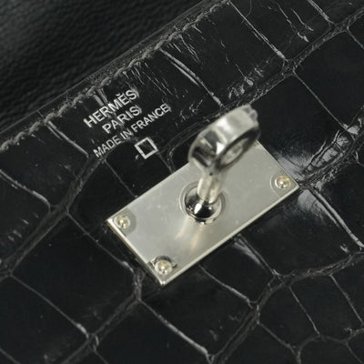 エルメス HERMES ケリーウォレット ケリーウォレットロング 財布 長財布 ロングウォレット アリゲーター クロコダイル グラファイト Graphite グレー Gray シルバー金具