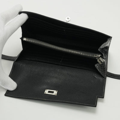 エルメス HERMES ケリーウォレット ケリーウォレットロング 財布 長財布 ロングウォレット アリゲーター クロコダイル グラファイト Graphite グレー Gray シルバー金具