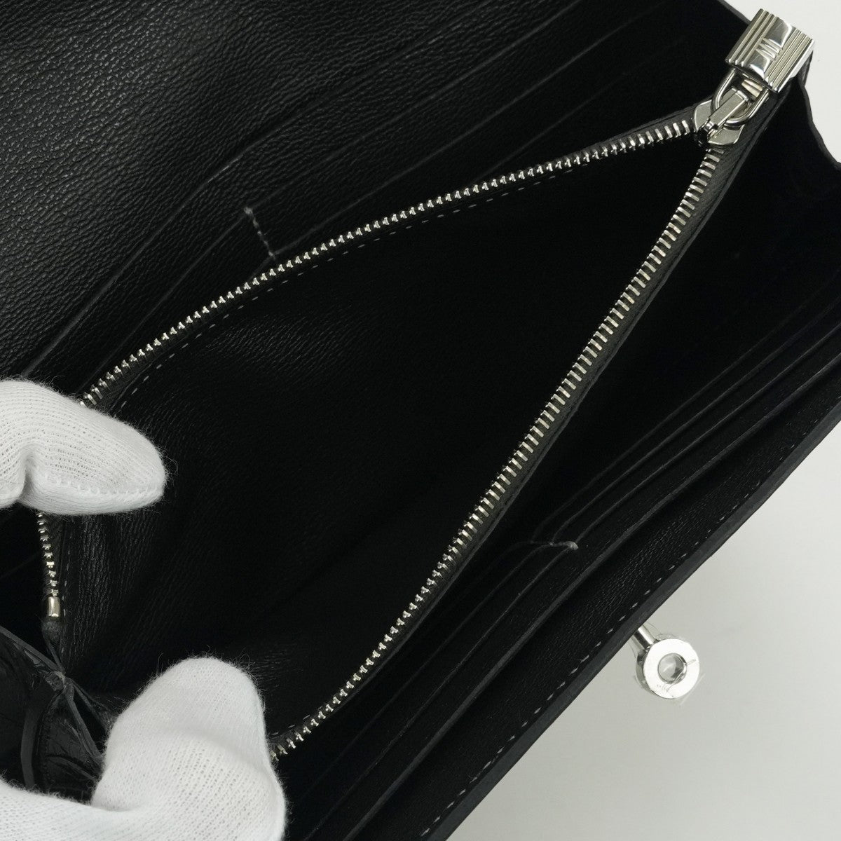 エルメス HERMES ケリーウォレット ケリーウォレットロング 財布 長財布 ロングウォレット アリゲーター クロコダイル グラファイト Graphite グレー Gray シルバー金具