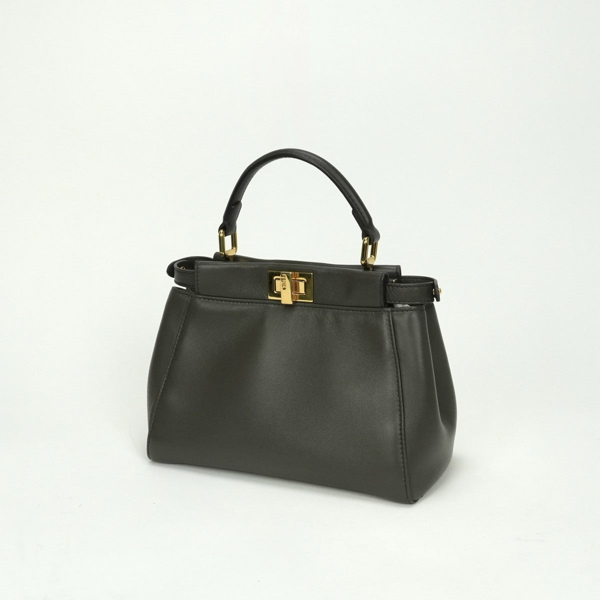 フェンディ FENDI ピーカブー スモール ミニピーカブー ピーカブーミニ バッグ トートバッグ ショルダーバッグ レザー チャコール グレー Gray ゴールド金具 ハンドバッグ 2WAY