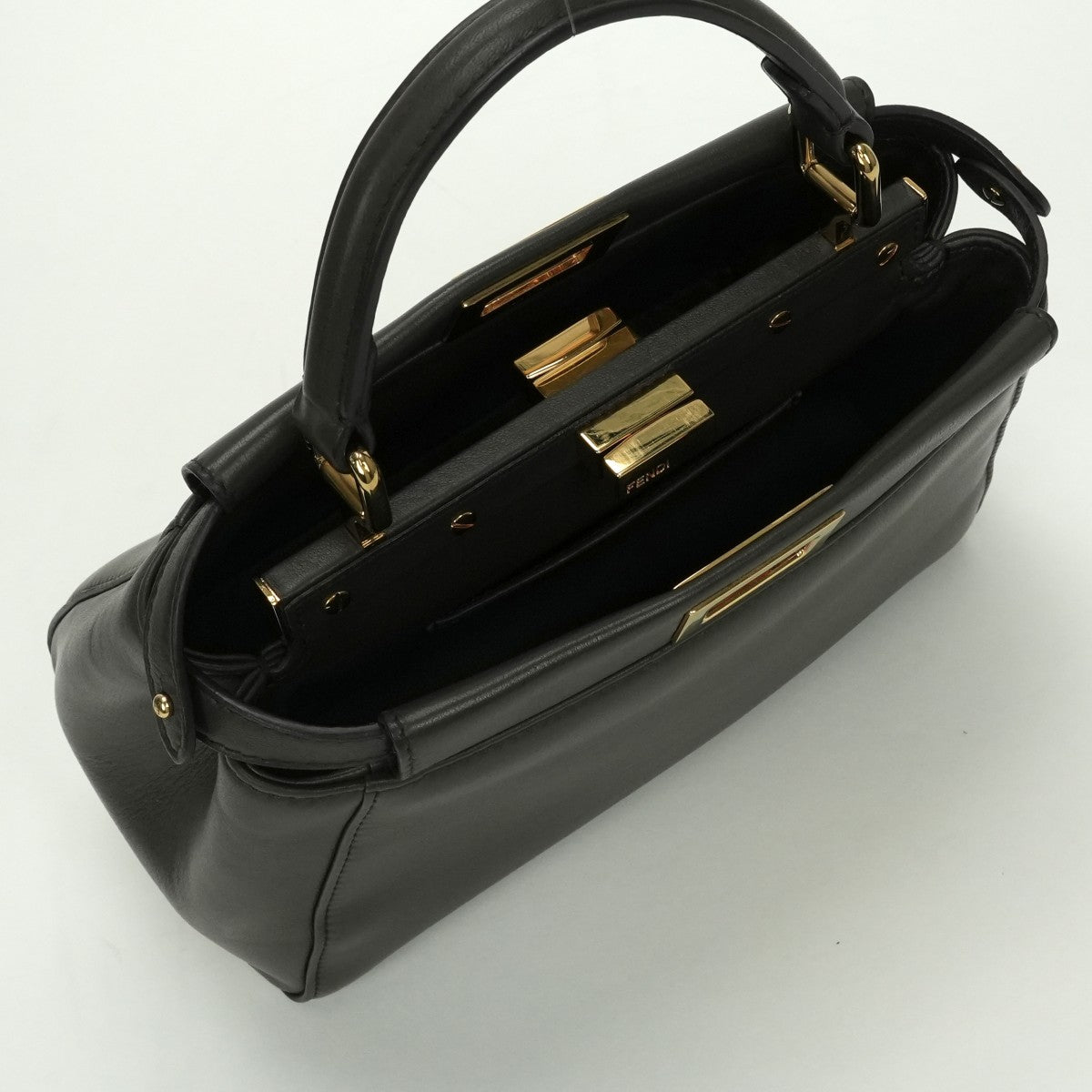 フェンディ FENDI ピーカブー スモール ミニピーカブー ピーカブーミニ バッグ トートバッグ ショルダーバッグ レザー チャコール グレー Gray ゴールド金具 ハンドバッグ 2WAY