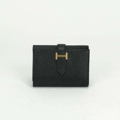 エルメス HERMES ベアンコンビネ ベアン 財布 三つ折り財布 ミニ財布 ミニウォレット シェブルミゾル ノワール noir ブラック black 黒 ゴールド金具 シェーブル