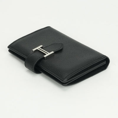 エルメス HERMES ベアンミニ ベアン ミニ 財布 二つ折り財布 ミニ財布 ミニウォレット エプソン ノワール　noir ブラック 黒 シルバー金具 ヴォーエプソン コンパクト財布 ミニ財布