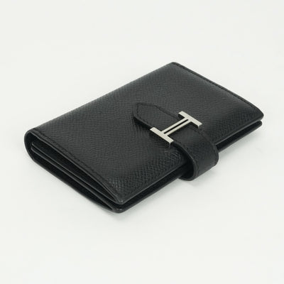 エルメス HERMES ベアンミニ ベアン ミニ 財布 二つ折り財布 ミニ財布 ミニウォレット エプソン ノワール　noir ブラック 黒 シルバー金具 ヴォーエプソン コンパクト財布 ミニ財布