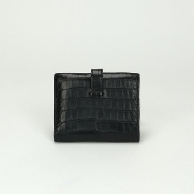 エルメス HERMES ベアンコンパクト ベアン コンパクト 財布 二つ折り財布 ミニ財布 ミニウォレット アリゲーターマット クロコダイル ノワール Noir ブラック Black 黒 シルバー金具 エキゾチック