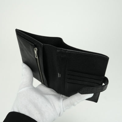 エルメス HERMES ベアンコンパクト ベアン コンパクト 財布 二つ折り財布 ミニ財布 ミニウォレット アリゲーターマット クロコダイル ノワール Noir ブラック Black 黒 シルバー金具 エキゾチック