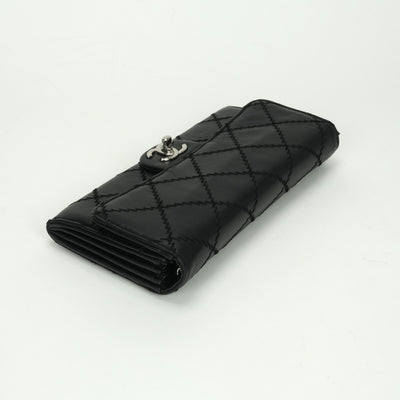 シャネル CHANEL ウルトラステッチ 財布 長財布 ロングウォレット ラムスキン ブラック Black 黒 シルバー金具 チェーンウォレット チェーンバッグ クラッチバッグ