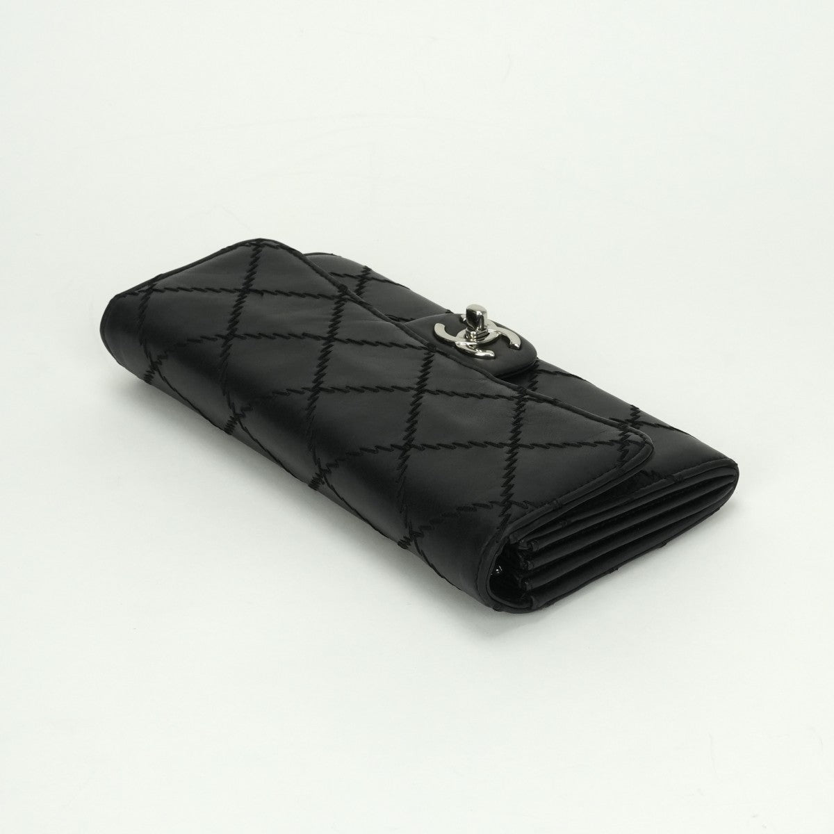 シャネル CHANEL ウルトラステッチ 財布 長財布 ロングウォレット ラムスキン ブラック Black 黒 シルバー金具 チェーンウォレット チェーンバッグ クラッチバッグ