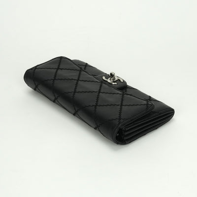 シャネル CHANEL ウルトラステッチ 財布 長財布 ロングウォレット ラムスキン ブラック Black 黒 シルバー金具 チェーンウォレット チェーンバッグ クラッチバッグ