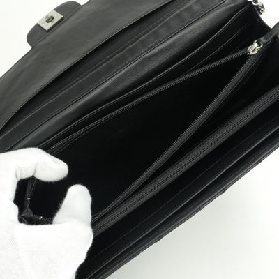 シャネル CHANEL ウルトラステッチ 財布 長財布 ロングウォレット ラムスキン ブラック Black 黒 シルバー金具 チェーンウォレット チェーンバッグ クラッチバッグ