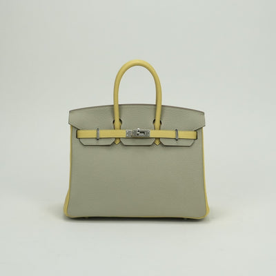 エルメス HERMES バーキン25 バーキン 25 バッグ トートバッグ トゴ ジョーヌプッサン Jaunemiiton イエロー ベージュ Yellow beige 黄色 シルバー金具 パーソナルオーダー バイカラー PSO ハンドバッグ