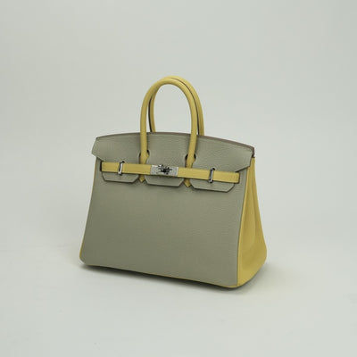 エルメス HERMES バーキン25 バーキン 25 バッグ トートバッグ トゴ ジョーヌプッサン Jaunemiiton イエロー ベージュ Yellow beige 黄色 シルバー金具 パーソナルオーダー バイカラー PSO ハンドバッグ