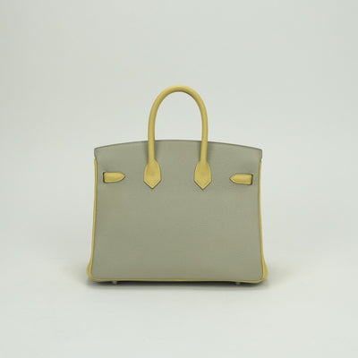 エルメス HERMES バーキン25 バーキン 25 バッグ トートバッグ トゴ ジョーヌプッサン Jaunemiiton イエロー ベージュ Yellow beige 黄色 シルバー金具 パーソナルオーダー バイカラー PSO ハンドバッグ