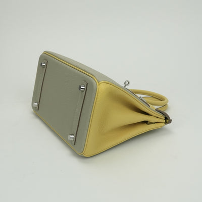 エルメス HERMES バーキン25 バーキン 25 バッグ トートバッグ トゴ ジョーヌプッサン Jaunemiiton イエロー ベージュ Yellow beige 黄色 シルバー金具 パーソナルオーダー バイカラー PSO ハンドバッグ