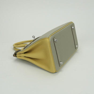 エルメス HERMES バーキン25 バーキン 25 バッグ トートバッグ トゴ ジョーヌプッサン Jaunemiiton イエロー ベージュ Yellow beige 黄色 シルバー金具 パーソナルオーダー バイカラー PSO ハンドバッグ