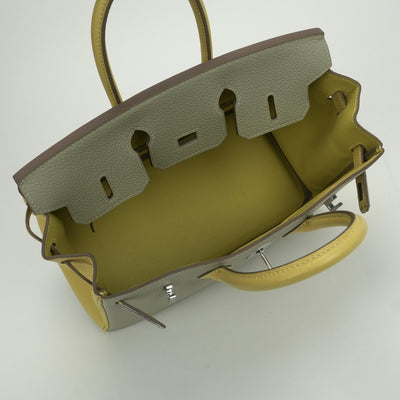 エルメス HERMES バーキン25 バーキン 25 バッグ トートバッグ トゴ ジョーヌプッサン Jaunemiiton イエロー ベージュ Yellow beige 黄色 シルバー金具 パーソナルオーダー バイカラー PSO ハンドバッグ