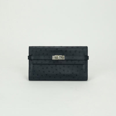 エルメス HERMES ケリーウォレット ケリーウォレットロング 財布 長財布 ロングウォレット オーストリッチ ブルーロイ Blue roy ネイビー Navy ブルー Blue 紺 青 シルバー金具 エキゾチック
