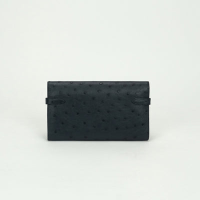 エルメス HERMES ケリーウォレット ケリーウォレットロング 財布 長財布 ロングウォレット オーストリッチ ブルーロイ Blue roy ネイビー Navy ブルー Blue 紺 青 シルバー金具 エキゾチック