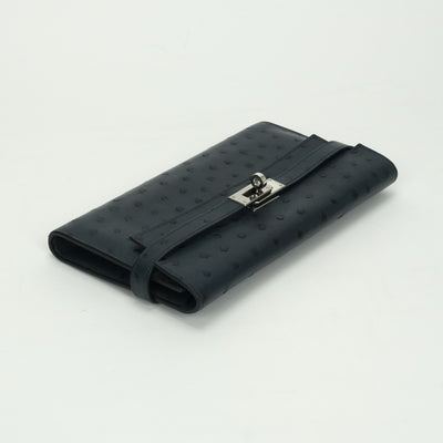 エルメス HERMES ケリーウォレット ケリーウォレットロング 財布 長財布 ロングウォレット オーストリッチ ブルーロイ Blue roy ネイビー Navy ブルー Blue 紺 青 シルバー金具 エキゾチック