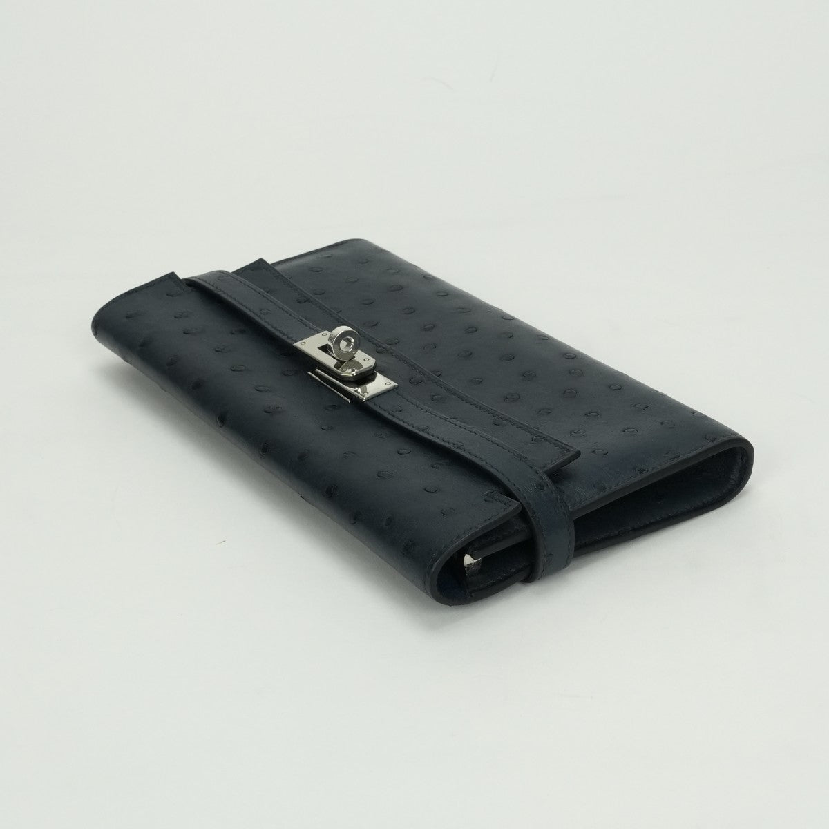 エルメス HERMES ケリーウォレット ケリーウォレットロング 財布 長財布 ロングウォレット オーストリッチ ブルーロイ Blue roy ネイビー Navy ブルー Blue 紺 青 シルバー金具 エキゾチック