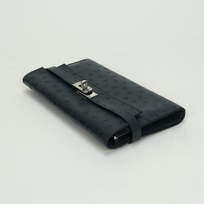 エルメス HERMES ケリーウォレット ケリーウォレットロング 財布 長財布 ロングウォレット オーストリッチ ブルーロイ Blue roy ネイビー Navy ブルー Blue 紺 青 シルバー金具 エキゾチック