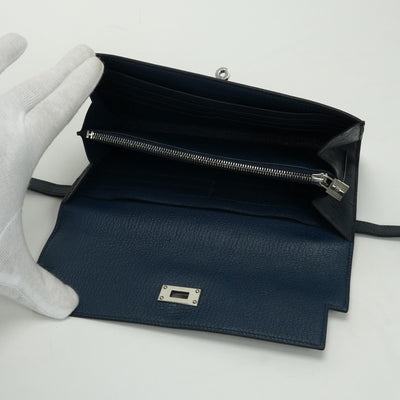 エルメス HERMES ケリーウォレット ケリーウォレットロング 財布 長財布 ロングウォレット オーストリッチ ブルーロイ Blue roy ネイビー Navy ブルー Blue 紺 青 シルバー金具 エキゾチック