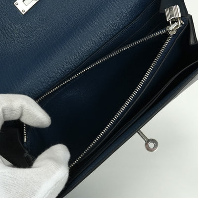 エルメス HERMES ケリーウォレット ケリーウォレットロング 財布 長財布 ロングウォレット オーストリッチ ブルーロイ Blue roy ネイビー Navy ブルー Blue 紺 青 シルバー金具 エキゾチック