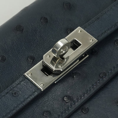 エルメス HERMES ケリーウォレット ケリーウォレットロング 財布 長財布 ロングウォレット オーストリッチ ブルーロイ Blue roy ネイビー Navy ブルー Blue 紺 青 シルバー金具 エキゾチック