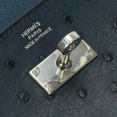 エルメス HERMES ケリーウォレット ケリーウォレットロング 財布 長財布 ロングウォレット オーストリッチ ブルーロイ Blue roy ネイビー Navy ブルー Blue 紺 青 シルバー金具 エキゾチック