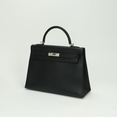 エルメス HERMES ケリー32 ケリー 32 バッグ トートバッグ ショルダーバッグ アルデンヌ ノワール Noir ブラック Black 黒 シルバー金具 ハンドバッグ 外縫い 2WAYバッグ V字金具