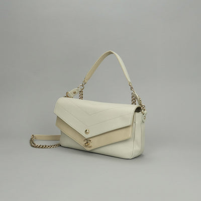 シャネル CHANEL シェブロン Vステッチ バッグ ショルダーバッグ カーフスキン ベージュ系 beige ゴールド金具 チェーンショルダーバッグ Wチェーン ココマーク ターンロック