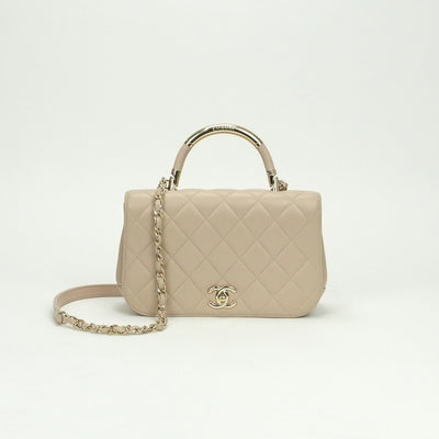 シャネル CHANEL マトラッセ バッグ トートバッグ ショルダーバッグ ラムスキン ベージュ beige ゴールド金具 トップハンドル ココマーク ハンドバッグ チェーンバッグ