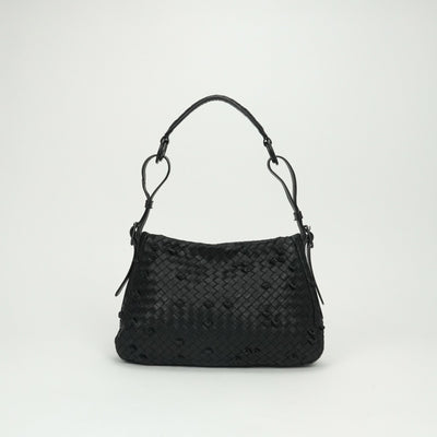 ボッテガヴェネタ BOTTEGAVENETA ワンショルダー イントレチャート バッグ ショルダーバッグ レザー　ラムスキン ブラック 黒 ブラック金具