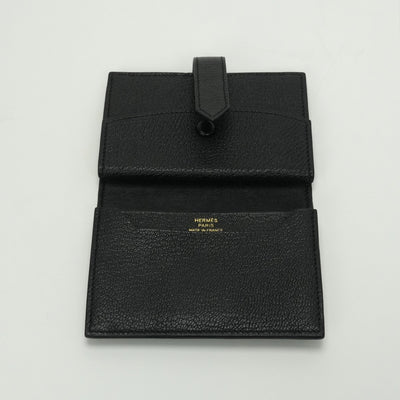 エルメス HERMES ベアンミニ ベアン ミニ 小銭入れ付き カードケース カード入れ パスケース シェーブル シェブルミゾル ノワール Noir ブラック Black 黒 ゴールド金具 コンパクト財布 ミニ財布