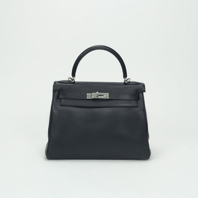 エルメス HERMES ケリー28 ケリー 28 バッグ トートバッグ ショルダーバッグ ヴォーガリバー ブルーインディゴ(推定) Blue Indigo ネイビー Navy 紺 シルバー金具 ハンドバッグ V字金具 新型金具 KELLY