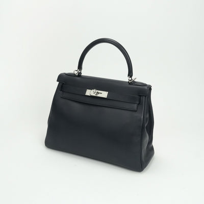 エルメス HERMES ケリー28 ケリー 28 バッグ トートバッグ ショルダーバッグ ヴォーガリバー ブルーインディゴ(推定) Blue Indigo ネイビー Navy 紺 シルバー金具 ハンドバッグ V字金具 新型金具 KELLY