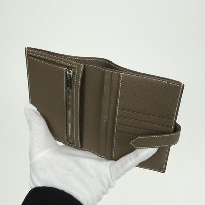 エルメス HERMES ベアンコンパクト ベアン コンパクト 財布 二つ折り財布 ミニ財布 ミニウォレット エプソン エトゥープ Etoupe グレー Gray シルバー金具