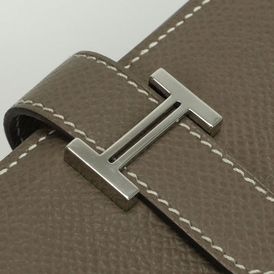 エルメス HERMES ベアンコンパクト ベアン コンパクト 財布 二つ折り財布 ミニ財布 ミニウォレット エプソン エトゥープ Etoupe グレー Gray シルバー金具