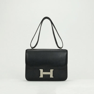 エルメス HERMES コンスタンス25 コンスタンス 25 バッグ ショルダーバッグ バレニア ノワール Noir ブラック Black 黒 シルバー金具 Hバックル