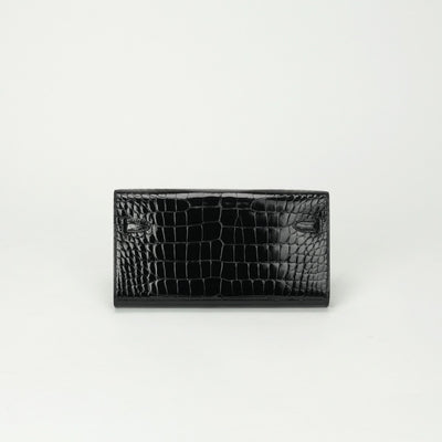 エルメス HERMES ケリーウォレットトゥーゴー ケリーウォレット トゥーゴー 財布 長財布 ロングウォレット アリゲーター クロコダイル ノワール noir ブラック black 黒 シルバー金具 エキゾチック ショルダーウォレット