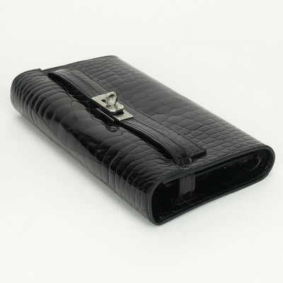 エルメス HERMES ケリーウォレットトゥーゴー ケリーウォレット トゥーゴー 財布 長財布 ロングウォレット アリゲーター クロコダイル ノワール noir ブラック black 黒 シルバー金具 エキゾチック ショルダーウォレット