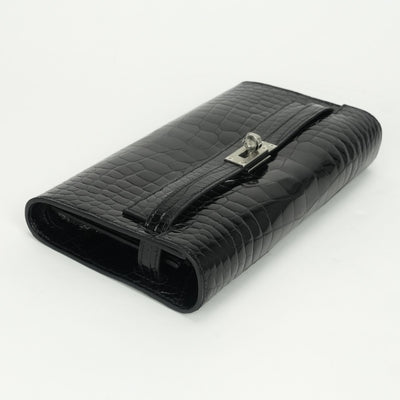 エルメス HERMES ケリーウォレットトゥーゴー ケリーウォレット トゥーゴー 財布 長財布 ロングウォレット アリゲーター クロコダイル ノワール noir ブラック black 黒 シルバー金具 エキゾチック ショルダーウォレット