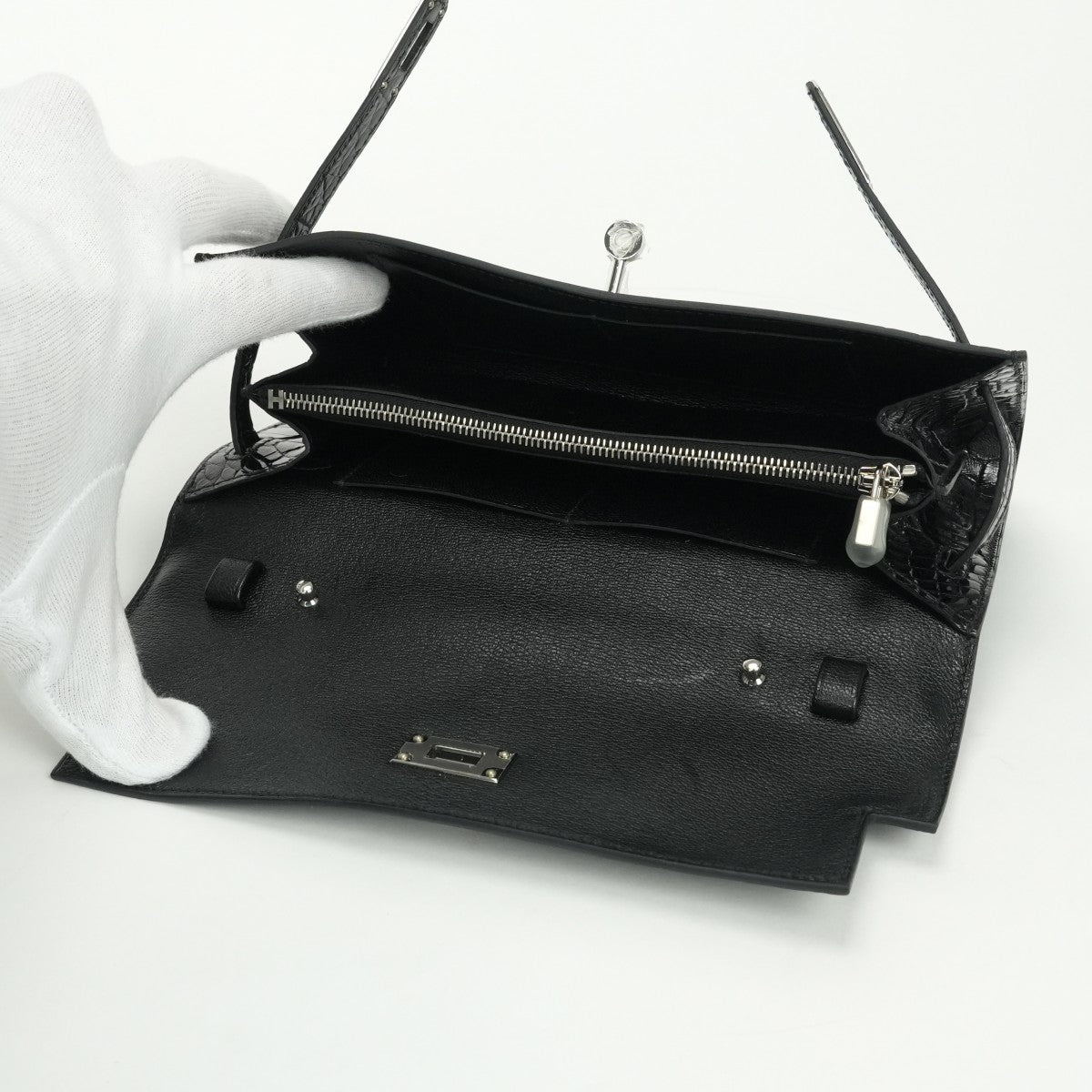 エルメス HERMES ケリーウォレットトゥーゴー ケリーウォレット トゥーゴー 財布 長財布 ロングウォレット アリゲーター クロコダイル ノワール noir ブラック black 黒 シルバー金具 エキゾチック ショルダーウォレット